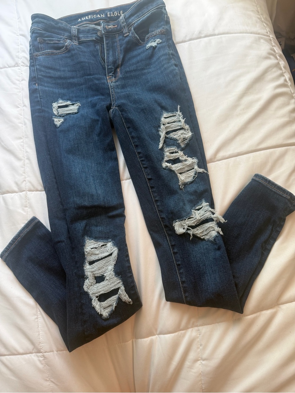 American Eagle Outfitters Dark Blue Distressed Skinny Jeans